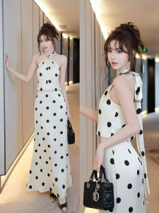 Đầm nữ kiểu dáng maxi buộc cổ hở lưng hoạ tiết chấm bi phong cách ngọt ngào NEWFASHION99