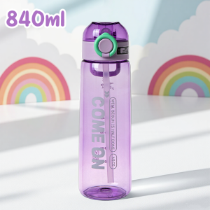 840ml/28oz ขวดน้ำพลาสติก หลอดดูดซิลิโคน วัสดุคุณภาพสูง พกพา กระบอกน้ำมีหูหิ้ว