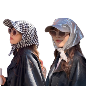 Korean Styles Gingham Headscarf Hat Breathable Checkered Sun Hat for Everyday Wear Spring Vacation Street Photoshoots