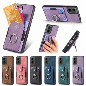 Retro Phone Case Motorola Moto E40 E30 E20 Edge 50 X50 G Stylus Power Play 5G 2024 Pro Ultra Back Casing Finger Ring Stand Cards Holder Wallet Protective Cover
