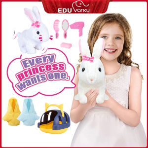 Rabbit Dog Cat Plush Toy Electronic Interactive Stuffed Toy Jumping Wiggle Ears Mouth Moving Bunny Walking Barking Tail Wagging Dog Birthday Gift for Kids Boys Girls