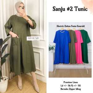 Baju Atasan Wanita Tunik Sanju Bahan Linen Premium Pakaian Wanita | GOODSAJI HIJABSTUFF