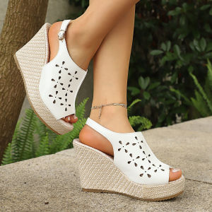 Plus Size Wedge Sandals For Women 2026 Summer New Fashion Open-Toe Fish-Mouth Roman Style High-Heel Sandals
