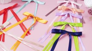 Mimorou 30 Pcs Hair Bows for Girls Women Satin Ribbon Silk Hair Bow Clips Bulk with Long Tail for Women Girls Ponytail Holder Accessories 30 Colors