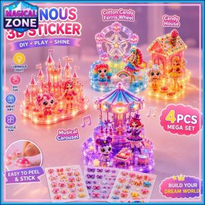 4 Pcs Luminous 3D Crystal Stickers Kids Cute Cartoon Diy Stacking Stickers Notebook Decor Craft Toy Gift