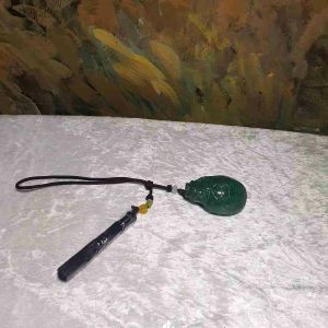 Gegegems Collection Nephrite fruit green with yellow hue hand carved 3-dimensional Dragon-Tortoise Jade handheld (with certificate) 和田玉碧玉乌兰海黄调果绿纯手工雕刻立体龙龟手把/小摆件(带证书)