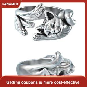 【CANAMEK 】 Vintage Cute Cat Rings Women Jewelry Trendy Adjustable Ring Gift Party Accessories