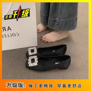 [Free Shipping] Stylish And Versatile Square-Toe Flat Shoes For Women Featuring Rhinestone Embellishments A Soft Sole And A Chic Design Perfect For Autumn