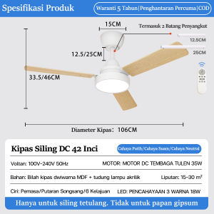 GEERLI 42 inch Brown Ceiling Fan durable pure copper DC motor silent fan blades equipped with sensitive remote control 6 wind speed levels suitable for dining rooms living rooms and cafes.