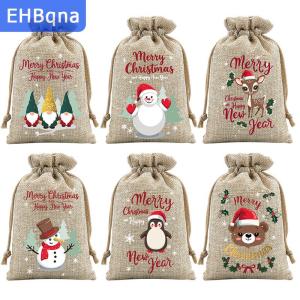 [COD] EHBqna SPORTS ถุงผ้ากระสอบขนาดเล็ก6ชิ้นพร้อมเชือกรูดถุงใส่ของขวัญถุงกระสอบใส่ของขวัญวันคริสต์มาส