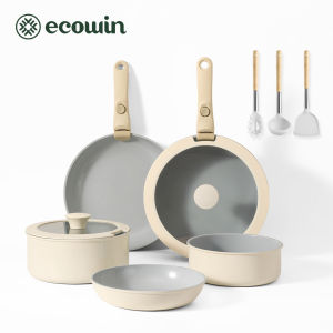 Ecowin ชุดหม้อกระทะถอดด้ามจับได้ ชุด5ชิ้น เซ็ตหม้อกระทะ Non Stick เคลือบเซรามิก ไม่ติดกระทะ น้ำหนักเบา ประหยัดพื้นที่จัดเก็บ เหมาะสำหรับครัวเรือน