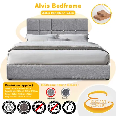 EC (Alvis) Bedframe Divan / Katil - Full Solid Wood Structure (Water Repellent Fabric) Single / S.Single / Queen / King