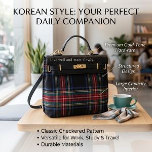 Fashion Handbag Korean Style Large Capacity Tote Bag Convertible Backpack Women Casual Checkered Pattern