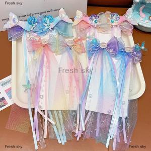 [COD] Fresh sky 1 Pair Fishtail Shell Puprle Ribbon Headband Baby Mermaid Dress Up Hairpins Girls Bow Tie Braided Flower Hairpin Accessory