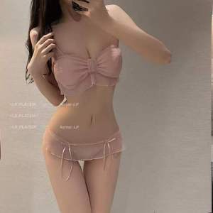 【2nd Set 50% Off】Pink Japanese Girls Bow Pure Desire Lovely Underwear Suit Gauze Sweet Bra Without Steel Ring Lingerie Sets
