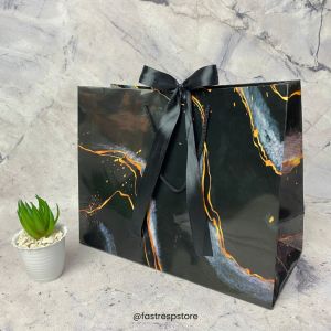 Paper Bag Motif ALN Hitam Pita 325x25x14 Tas Kado Premium Souvenir Wedding Ultah Keren Simple