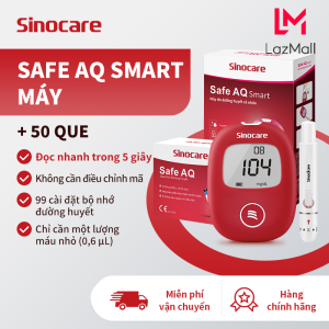 Sinocare Máy Đo Đường Huyết Safe AQ Smart Kèm 50 Que Thử Và 50 Kim Chính Hãng