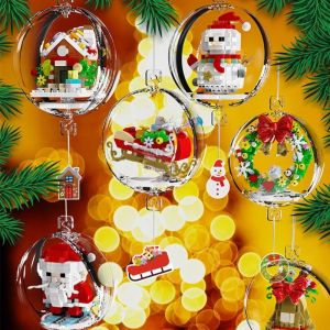 Christmas Gift Lantern Building Block Assembly Toy Snowman Ball Lantern Pendant Wind Chime Childrens Holiday Gift