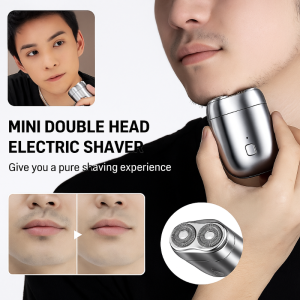 Mini Double Head Electric Shaver Portable Travel Razor Dual Head Rotary Beard Trimmer Waterproof Wet Dry Use USB Rechargeable