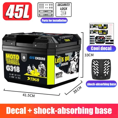 General Top Box For Motorcycle Box Alloy Top Box With Bracket Abs Material 50L Capacity Waterproof Durable Motorcycle Trunk Motorcycle Luggage Send Stickers