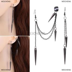 [COD] WEICHENG Men Retro Black Tassel Chain Long Earrings Punk Earrings Hiphop Rivet Earrings For Women Gothic Party Jewelry