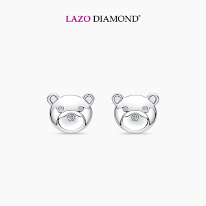 LAZO DIAMOND Little V.I.P Teddy Bear Diamond Earrings in 9k White Gold