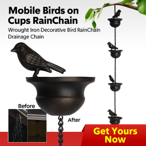 Mobile Birds on Cups Rain Chain Bird Rain Chain Decoration Metal Natural Style Drainage System 铁艺装饰小鸟雨链排水链