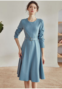 Đầm xòe trơn cổ tròn tay dài tặng kèm đai