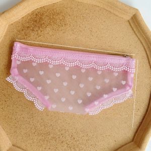 MINIYX Briefs Shape Cosmetic Bag Lace Heart Mesh Makeup Storage Pouch Unique Transparent Toiletry Bag Storage for Travel
