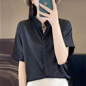 Korea Style Blouse Plain stand up collar loose shirt Top
