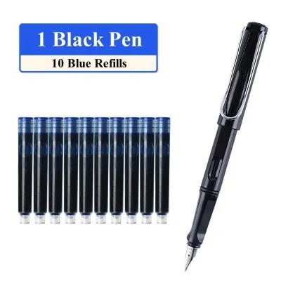 ปากกา Fountain Pen 1 ชิ้น + 10 ตลับหมึก 0.38mm สีดำ สีน้ำเงิน สีแดง สำหรับการเขียนในโรงเรียน ของใช้ในห้องเรียน ของใช้ในสำนักงาน