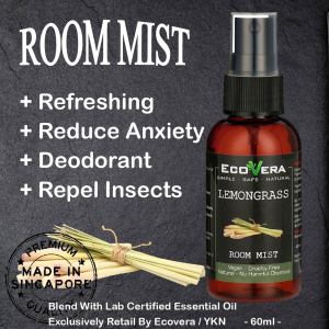 Lemongrass Room Mist Natural Aromatic Mist Made with Pure Lemongrass Essential Oil Relax Your Body & Mind Perfect as a Bathroom Air Freshener Odor Eliminator 60ml - Ecovera