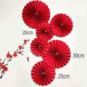 Set 6 Quạt Giấy Đỏ Đính Ngọc Trai Trang Trí Tường Xinh Xắn-Quạt Giấy Xếp Đỏ Decor Nhà CửaVăn PhòngCửa Hàng TẾT 2026