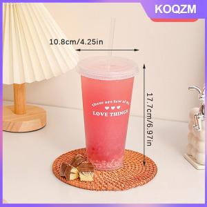KOQZM Kawaii Water Bottle For Coffee Juice Milk Tea Cute Plastic Cold Cups With Straw Lid Portable Reusable Drinking Bottle BPA Free
