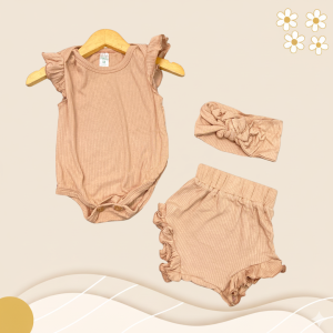 3-15 BLN SETELAN BAYI JEJE ROMPER BAYI INCLUDE HEADBAND by LITTLE KODA (3 IN 1 SET) (SNI)