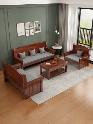 Solid wood sofa combination living room home single and double simple modern new Chinese cool chair wooden four-season backrest bench