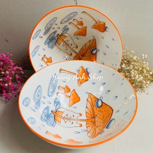 Tô Chén Đĩa Sứ Nấm Tráng Men Cao Cấp Decor Đẹp Dùng Lò Vi Sóng Máy Rửa Bát An Toàn