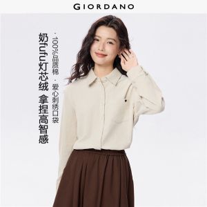Giordano Beau Monde Women Cotton corduroy embroidery long sleeve shirt Free Shipping 13346955