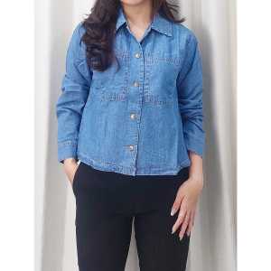 NANDO DENIM SNOW SHIRT KEMEJA LENGAN PANJANG LENGAN PENDEK JEANS CROP WANITA