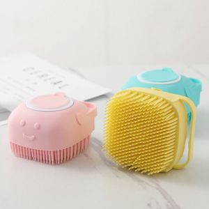 Bàn Chải Tắm/Bông Tắm Silicon Tạo Bọt Matxa Cho Chó Mèo có Chỗ Đựng Sữa Tắm