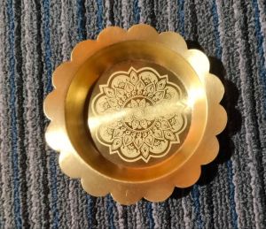 Printed Brass Pooja Plate 4 Inch | Floral Mandala Design Brass Offering Plate for Pooja Home Temple Festive Decor & Gifting | 1 Pc