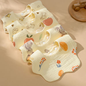 ผ้ากันเปื้อนเด็ก ผ้าน้ําลายเด็ก ผ้าฝ้ายนุ่ม 4 ชั้น พิมพ์ลายการ์ตูนน่ารักๆ กระดุม 2 ระดับ เสื้อกันเปื้อนสําหรับเด็ก baby eating bib