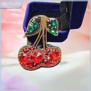 【SHANGZE4】 Màu Đỏ Handmade Đính Cườm Rhinestone Cherry Trái Tim Vá Cho Quần Áo Túi Tự Làm Trang Trí Đính Phụ Kiện