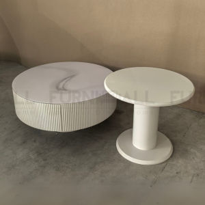 Furnimall Crystal Glass Top Coffee Table with Drawer Meja Kopi Mewah Side Table Meja Bulat岩板咖啡桌 茶几