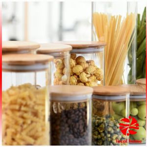 โหลแก้วฝาไม้ ฝากันความชื้นเป็นไม้ไผ่ โหลพาสต้า บริษัทผู้ผลิตการเครื่อง คอม กระเป๋าเข็มที่ดี ถังเก็บน้ำในครัว Borosilicate glass storage tank