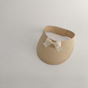 HPVDBP Empty Top Baby Straw Caps Korean Anti-UV Visor Cap Breathable Wide Brim Bow Straw Hat Summer