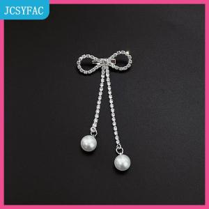JCSYFAC Thời Trang Lãng Mạn Ngọt Ngào Rhinestone Bowknot Trâm Ngọc Trai Tua Khóa Pin Cardigan Áo Khoác Áo Len Trâm Cài Phụ Kiện Đám Cưới