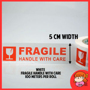 🇸🇬 Fragile Packaging Tape Roll - White Red Adhesive