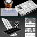 TEGOOL Ice Cube Trays, Stainless Steel Lid Ice Cube tray with Suction Cup Super Easy Release Molds,Durable and Dishwasher Safe for Cocktail,Freezer,Whiskey,Chocolate (Silver). 