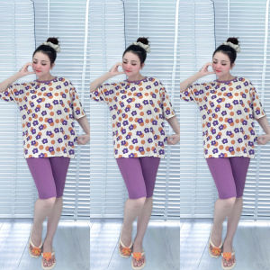 Set bộ đồ lửng mặc nhà thun gân áo form rộng in hoa quần form ôm. Phù hợp mọi độ tuổi xinh xắn 24406